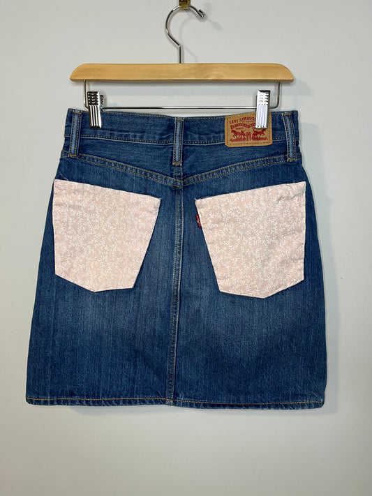 Levi's High Waist Skirt with Floral Pink Back Pocket | Waist 25